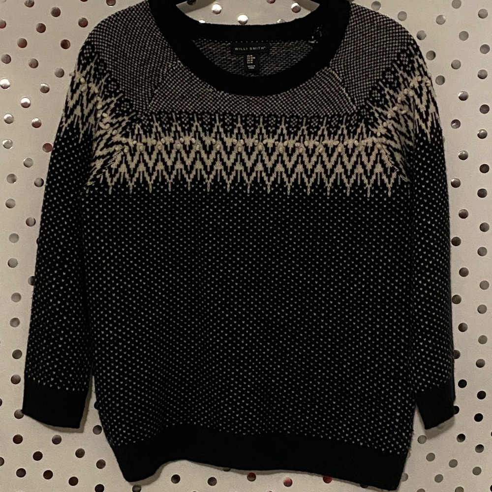 Brand: Willi Smith, size M, black w/white design wool sweater
